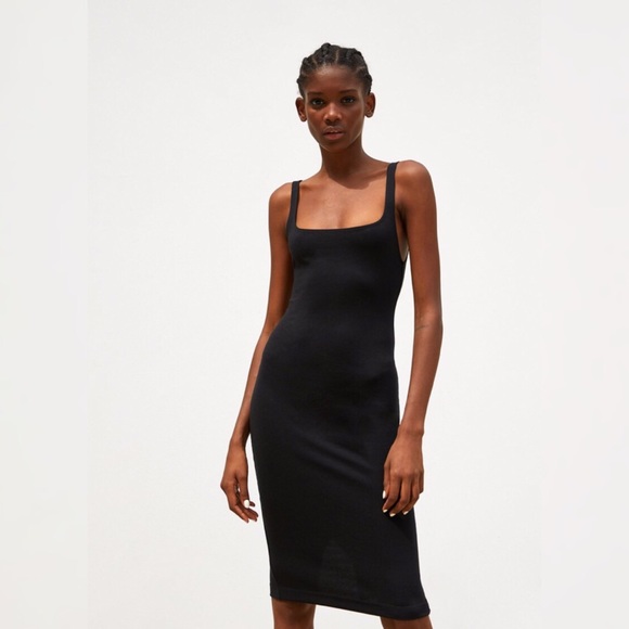 Zara Dresses & Skirts - Zara TRF Basic Black Slip Midi Dress, M 💫 (NWOT)